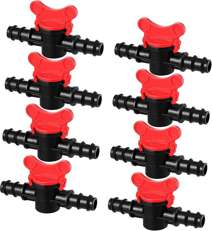 Boao Drip Irrigation Switch Valves - 1/2 Inch Double Male Barbed Valve - Manual Adjustment with Red Handle Top(8)