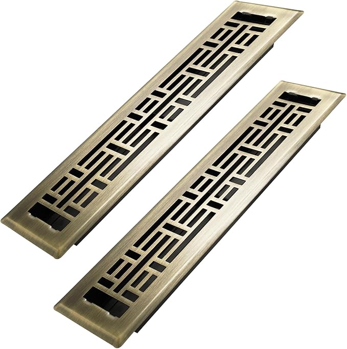 Howeall 2x12 Inches 2 Pack Heavy Duty Walkable Floor Register Easy Adjust Air Supply Lever Floor Vents - Seattle Design - Vent Cover for Home Floor - Antique Brass