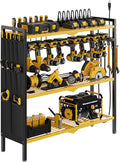 NattyDot Large Power Tool Organizer Cart with Charging Station 8 Drill Holder Garage Storage Standing Heavy Duty and Stability Storage Rack Utility Tool Shelf (Yellow)