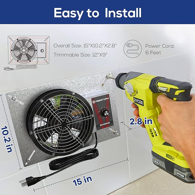 Abestorm 540CFM IP-55 Rated Crawlspace Ventilation Fan with Humidistat Thermostat, 8.7inch Basement Vent Fans with Isolation Mesh, Ventilator Fan for Crawl Space Basement Garage Attic Grow Tent