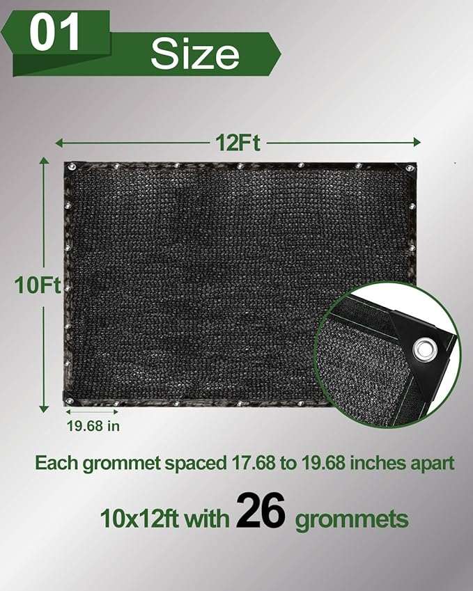 vensovo 70% Sunblock Shade Cloth Net Black Resistant - 10x12 Ft Garden Shade Mesh for Plant Cover, Greenhouse, Chicken Coop, Kennels, Tomatoes Plants
