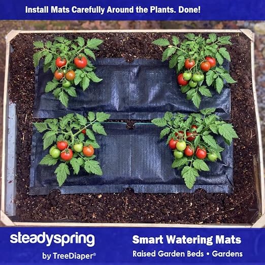 SteadySpring® Smart Watering Garden Mat for Raised Garden Beds 30-Day Irrigation Auto Refills with Rain for Gardens, Tomato Plants, Flowers (2-Pack)