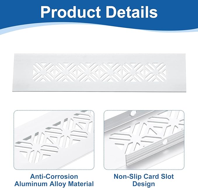 uxcell Aluminum Alloy Air Vents, 200 x 50mm / 7.9 x 2" Rectangle Louvered Ventilation Grille Cover with Mounting Screws for Door Cabinet Wardrobe, Silver