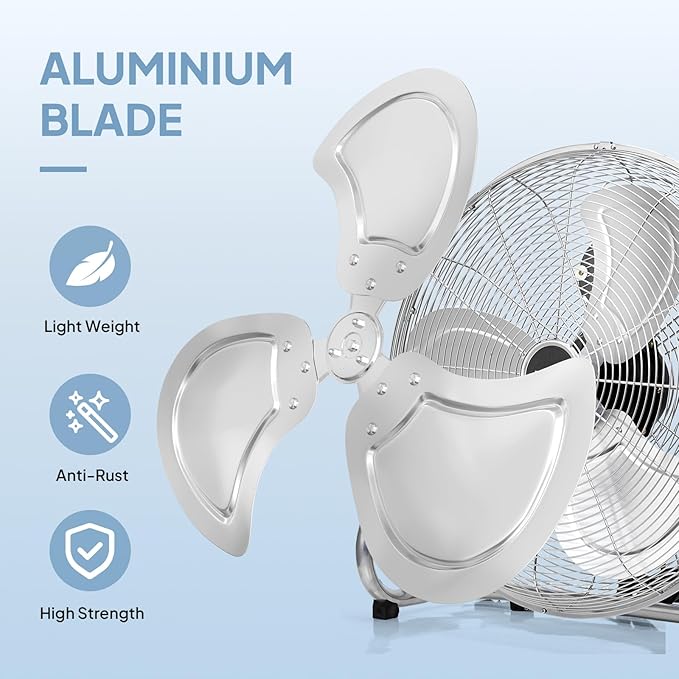 ROVSUN 12'' Floor Fans, High Velocity Heavy Duty Metal Industrial Floor Fan for Commercial & Residential, Metal Fans w/ 90°-180° Adjustable Tilt, for Garage, Gym, Bedroom, UL Listed, 2-Pack