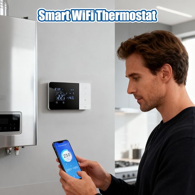 Smart WiFi Thermostat – Heat Cool Temperature Controller | Touchscreen Programmable Room Control | App & Voice Control Compatible | for House RV Hotel Living Room Bedroom Bathroom Indoor Climate
