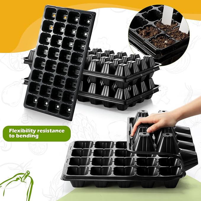 Yinder 20 Pcs Seed Starter Trays Tray Kits with Dome 32 Cells Plug Trays and 1020 Tray No Holes with 100 Pcs Tags Seed Starter Kit for Nursery Germination Plant Propagation Gardening Greenhouse