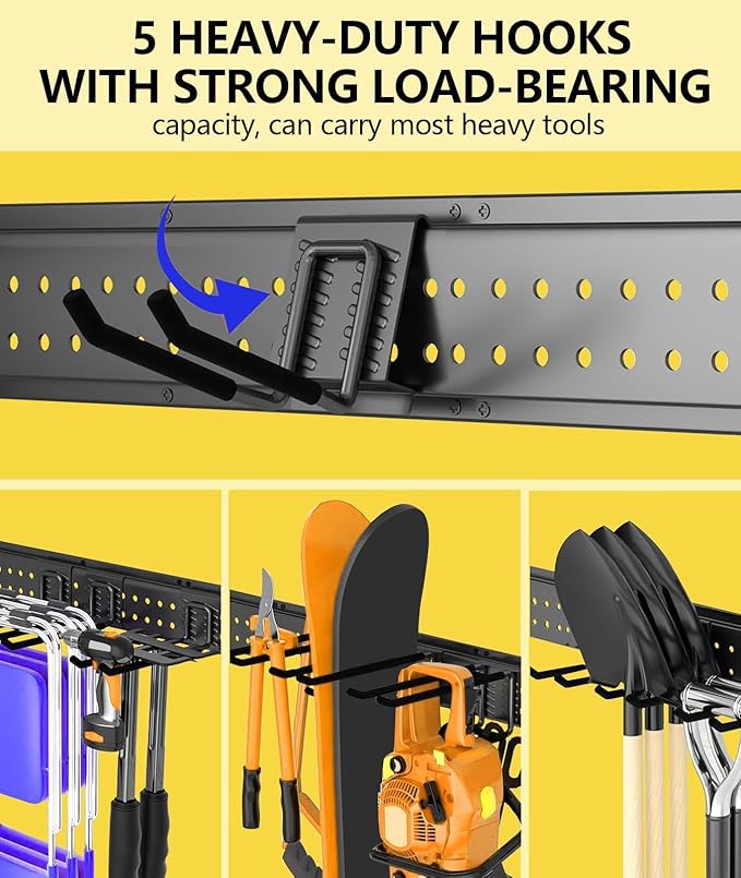 Wall Mount Tool Storage Rack 13 Pack Carries 600 lbs Garden Tool Organizer 48in With Large Storage Space,Easy Assembly, Sturdy Design,for Efficient Tool Storage Garage Organization