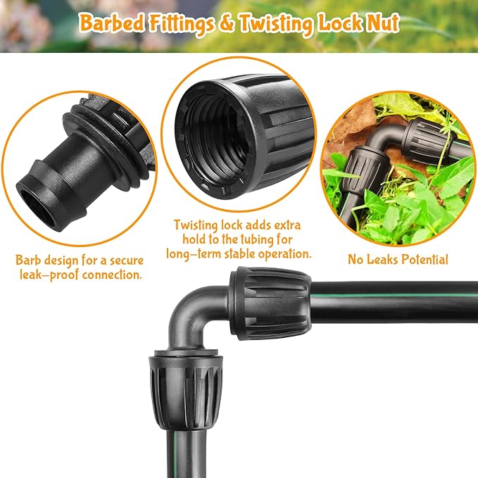Gardrip Drip Irrigation Fittings for 1/2 Inch Drip Tubing (1/2" ID x 0.65" OD)：1/2'' Drip Line 90 Degree Elbows Anti-drop Locked Nut Barbed Elbow Connectors Garden Irrigation System Parts (10 Pack)