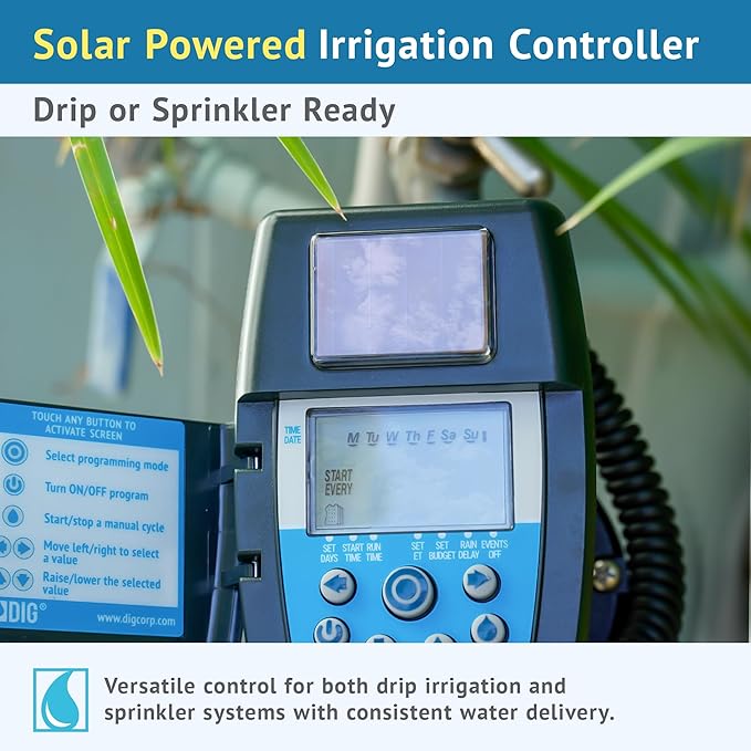 DIG ECO1ILV.075 Single Station Solar Powered Irrigation Controller W/Rain Sensor Connections Mounted on a 3/4" FNPT Inline Valve