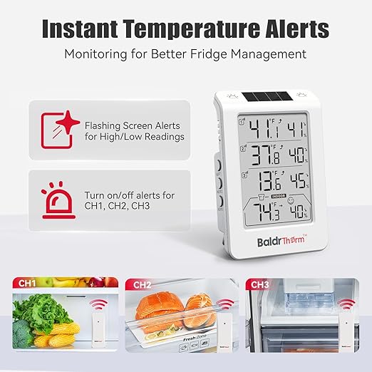 Wireless Freezer Monitor with 3 Sensors, 328ft Long Range Digital Refrigerator Thermometer with Min/Max Temp and Smart Adjustable Orange Backlight, for Home, Garage & Breast Milk