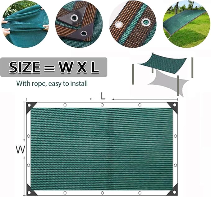 90% Sun Shade Cloth for Garden, HDPE Shade Netting with Grommets, 6.5x10ft 10x10ft 10x20ft 20x20ft, Sun Mesh Tarp Heavy Duty, Green Shades Cover for Patio/Greenhouse/Plant(10X10FT)