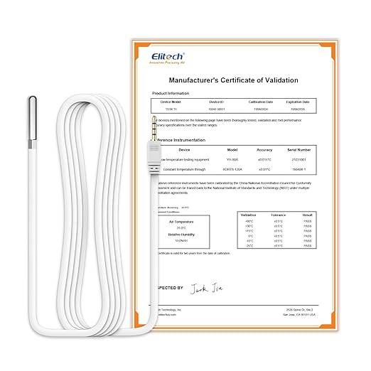 Elitech Temperature Probe for RCW-360Pro, -40°F to 176°F, 16.4ft Cable Auto-Detection Digital Sensor with Individual Calibration Certificate for Medical Pharma Cold Chain Validation, TD3X-TE-R-5M