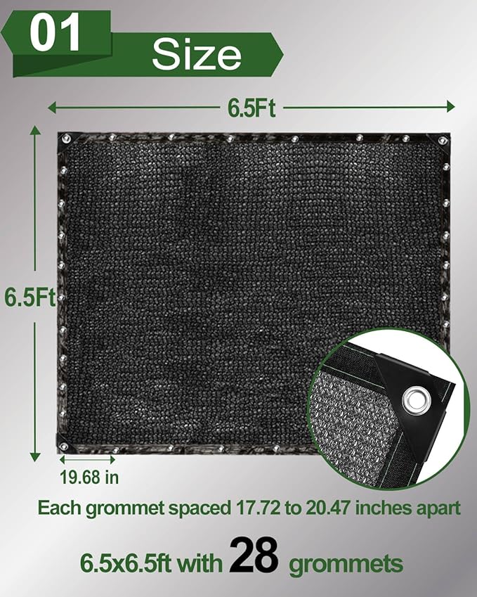 vensovo 50% Sunblock Shade Cloth Net Black Resistant - 6.5x6.5 Ft Garden Shade Mesh for Plant Cover, Greenhouse, Chicken Coop, Kennels, Tomatoes Plants