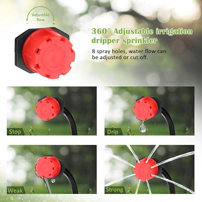 Yaocom 400 Pcs Sprinkler Irrigation Drippers, 1/4 Inch Barbed Drip Emitter, 360 Degree Watering Adjustable Suitable Anti-Clogging Drippers for 4mm/7mm Garden Watering Tubing System (Red,Green)