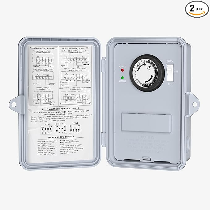 BN-LINK Pool Pump Timer Outdoor Mechanical Timer Box, Heavy Duty 24 Hour Programmable, 2HP 40A Max, 120, 240, 277 VAC, for Pool Pump, Water Heater, Fans, SPA