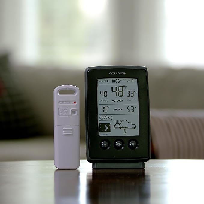 AcuRite Digital Weather Forecaster with Indoor/Outdoor Temperature, Humidity, and Moon Phase (00829), Black