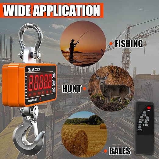 YATOINTO 1000kg/2000lb Digital Crane Scale Heavy-Duty Industrial Hanging Scale with Remote Control Smart Type LED Display CE Certified Electronic Weighing Crane Scale (Orange)