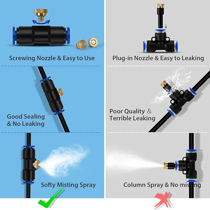 lifeegrn Misting Cooling System, Outdoor Misting System for Patio, 82 FT Misting Line+21 Mist Nozzles+3/4" Brass Adapter,Outdoor Mister System for Patio Garden Trampoline Greenhouse