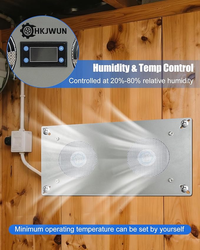 220 CFM Airflow Crawl Space Ventilation Fan with Temperature & Humidity Controller, 304 Stainless Steel Exhaust Fan for Basement Garage Attic Hydroponics & Grow Tents, Airflow & Moisture Control