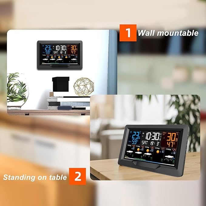 Smart Weather Station Clock, Large Color Screen Weather Clock with Indoor/Outdoor Temperature & Humidity Remote Sensor, for Monitoring Temperature, Humidity & 5-Day Forecasts
