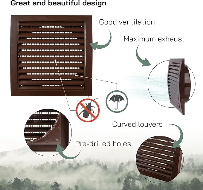 Vent Systems 6'' Inch Brown Vent Cover - Plastic Louvered Dryer Cover for Bathroom, Kitchen, Garage Exhaust Vents - Exhaust/Supply Air Register Grille for Home Improvement - Indoor and Outdoor