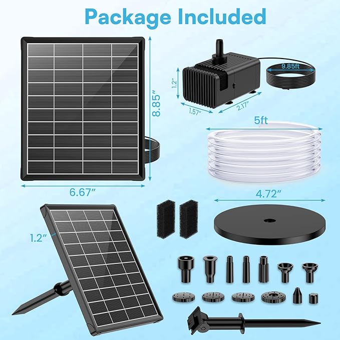 NFESOLAR 6.5W Solar Fountain Pump for Bird Bath, Solar Water Fountain with Dry-run Protection Water Pump, 8 Nozzles Modes, 5Ft Tubing for Pond, Bird Bath, Backyard DIY Water Feature Used