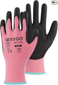 KAYGO Work Gloves for Men and Women,60 Pairs Seamless Knit PU Coated Safety Gloves, with Smooth Grip on Palm and Fingers, Ideal for Light Warehouse, Manufacturing, Gardening, KG11P (M,Pink)