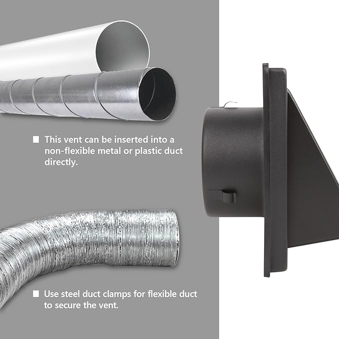 FRESH SPEED 4 Inch Black Dryer Vent Cover Outside Stainless Steel Wall Vent with Removable Cover and Insect Screen Mesh RAL9011