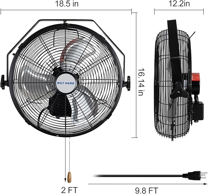 BILT HARD 3000 CFM 14 in. Outdoor Wall Mount Fan, 3-Speed Waterproof Wall Fan Industrial Grade High Velocity Outdoor Fans for Patio, Commercial, Garage, and Gazebo Use- UL Listed