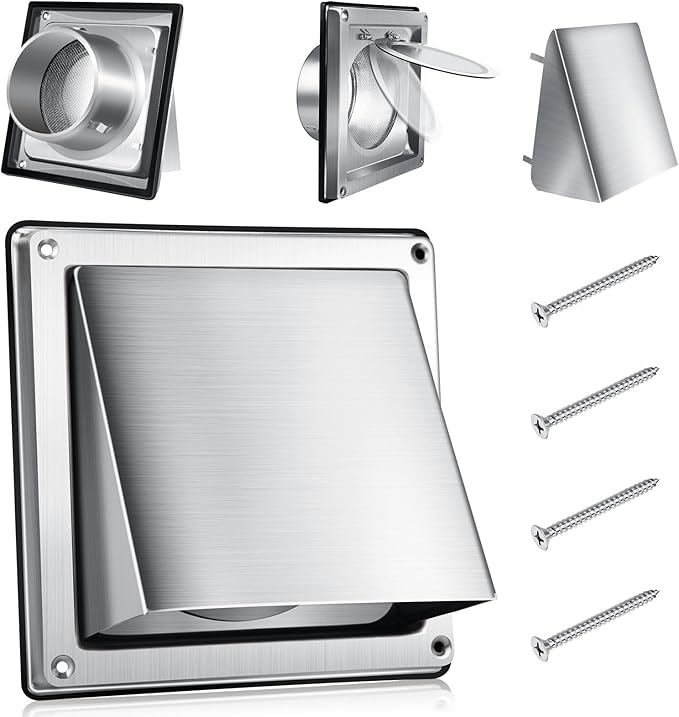 4 Inch Metal Dryer Vent Cover External Extractor Wall Vent Cushioned Stainless Steel Outdoor Dryer Vent Cover Outside Airflow Vent Replacement Hood