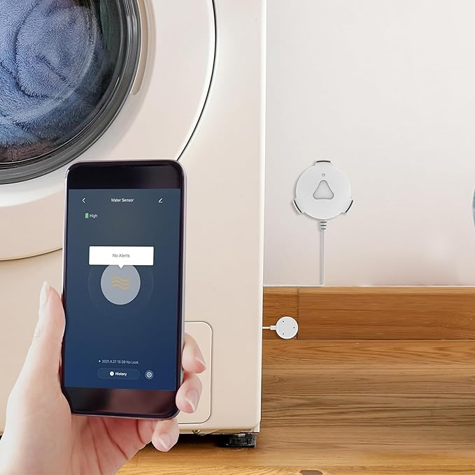 Feit Electric Smart Wi-Fi Water Leak Sensor with Audible Alarm, Wireless, Indoor/Outdoor, 24/7 Home Security System with Mobile App Notification, Battery Operated, No Hub Required, H2O/WiFi