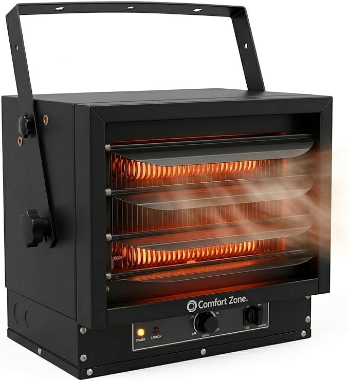 Comfort Zone Hard-Wired Ceiling Mount Garage Electric Space Heater, Fan-Forced, 5,000 watt, 240 volt, Overheat Protection, Thermal Cut-Out Switch, Ideal for Workshop & Garage, ETL Compliant, CZ220BK