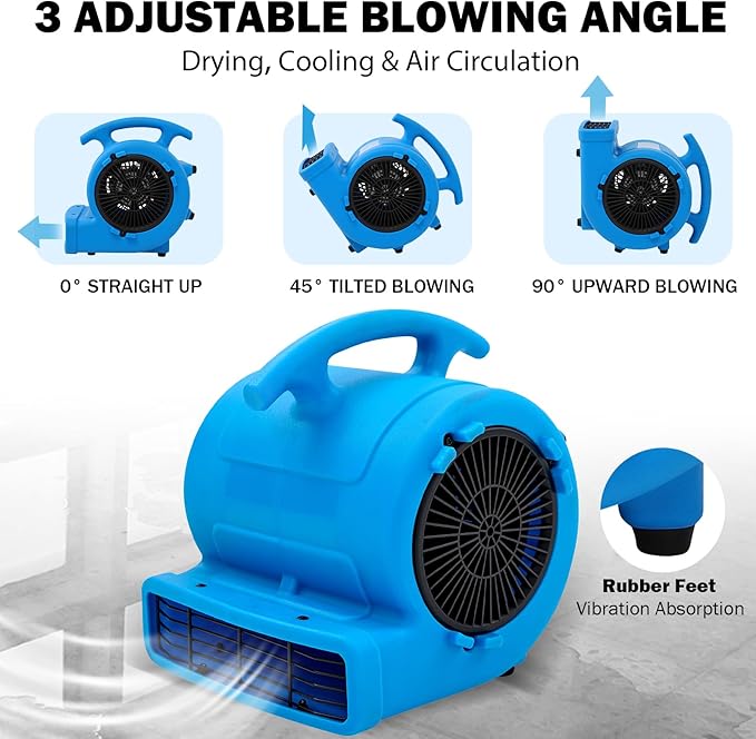 MOUNTO 1/4hp 1000CFM 2 Speed Air Mover Carpet Dryer Floor Fan Cooling Fan (Blue)