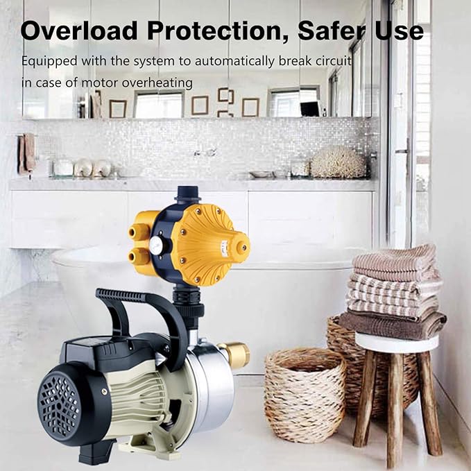 3/4 HP Water Pressure Booster Pump 110V Inline Water Transfer Pump Automatic Self Priming Irrigation Pump Shallow Well Jet Pump Household Booster Pump