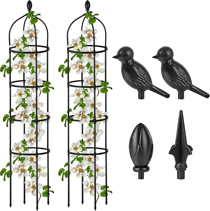 2 Pcs Garden Obelisk Trellis for Climbing Plants Outdoor 6 Ft Rose Bush Round Trellis for Pots Rustproof Metal Pipe with Plastic Coated Plant Flower Trellises for Clematis Vine Jasmine Support