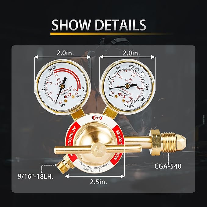 CDL LX65 Medium Duty Acetylene Regulator CGA510,Forged Brass,Large Tank Gauge Cutting Torch Regulator,0-400PSI Inlet,0-30PSI Outlet