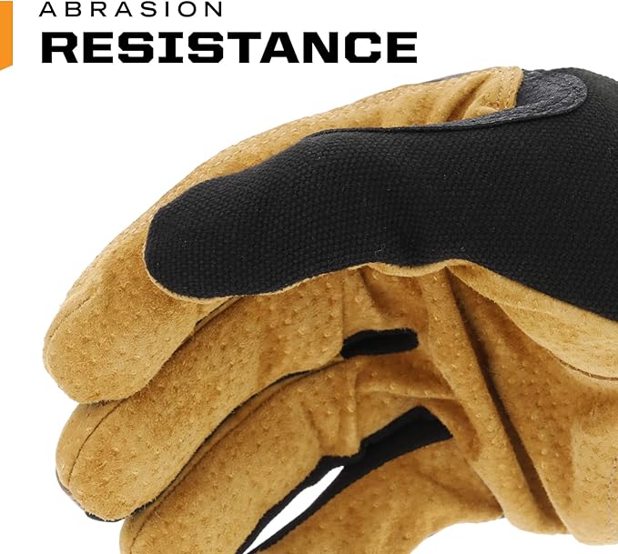 Mechanix Wear Fastfit Leather Gloves - Abrasion Resistant Gloves for Hand Safety - Breathable - Secure Fit - Two-Piece Palm - Machine Washable - Brown/Black - Small