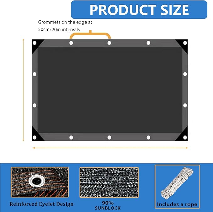 AHWEKR 90% Black Shade Cloth, 28ft x 44ft Durable Mesh Tarp with Grommets, Resistant Garden Sun Shade Netting with Taped Edge for Plant Cover, Greenhouse, Patio, Tomatoes, Chicken Coop, Barn Kennel