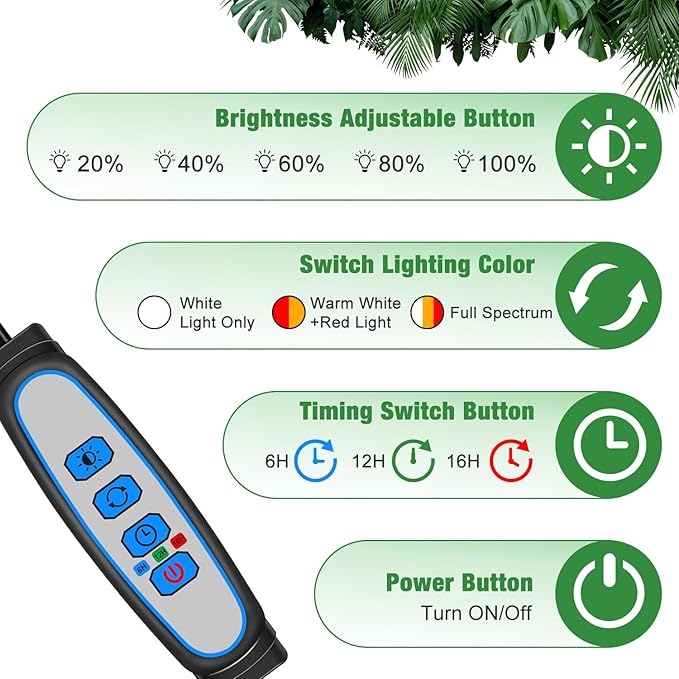 wolezek Grow Lights for Indoor Plants, 6000K 40 LEDs Full Spectrum Plant Grow Lights Indoor, White Grow Lamp with Clip, Auto ON & Off Timer 6/12/16H, 3 Modes, 5-Level Dimmable Brightness