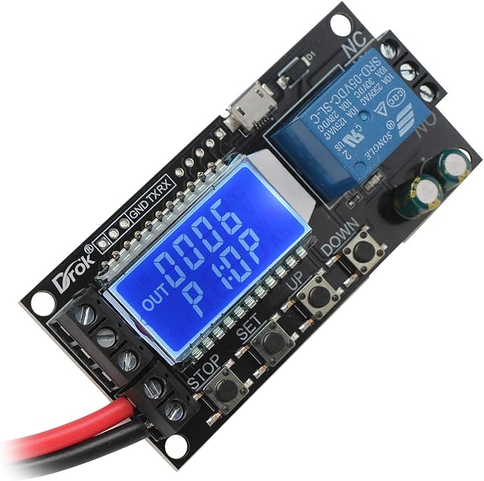 DROK Time Delay Relay, DC 5V/12V/24V Timer Relay Delay-Off Cycle 0.01s-9999mins Adjustable Trigger with LCD Display Support Micro USB 5V Input