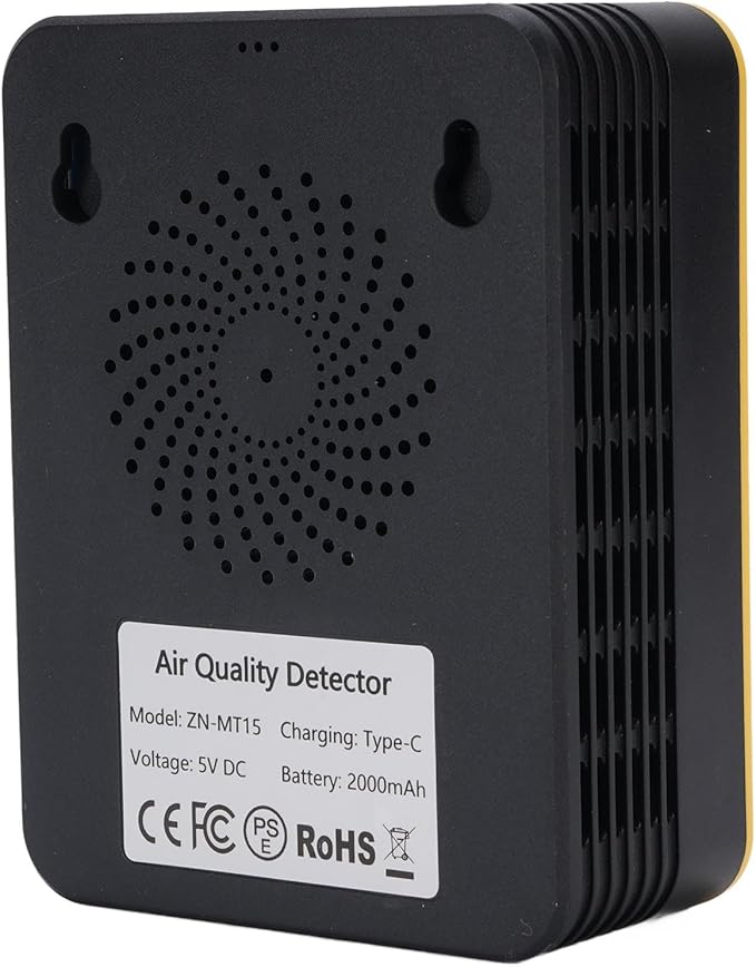 Eujgoov Air Quality Detector, 15 in 1 WiFi APP Control CO2 HCHO TVOC PM2.5 PM10 Temperature Humidity Monitor, with Smart Timer and Real Time Data, for Indoor Air Quality Tester (Black Yellow)