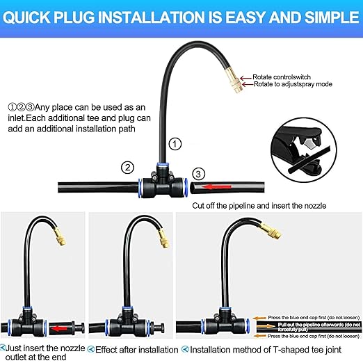 Drip Irrigation Kit Automatic Watering System for Potted Plants, 360 Degree Adjustable Copper Micro Sprinklers, Quick Connect Tubing Fittings for Garden, Lawn, Patio, Balcony (32 Nozzles)