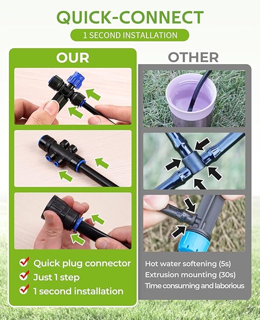 HIRALIY 15 Piece Quick-Connect Drip Irrigation Emitters for Drip Irrigation Kit Series 1/4 inch Tubing, 8 Holes Adjustable Water Flow Dripper with Stake