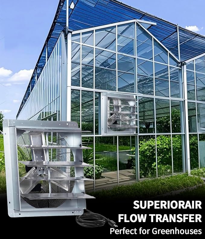 24 Inch Shutter Exhaust Fan, Vent Fan with Power Cord Wall-Mount, High Speed 4200 CFM for Garages, Attic, Shops, Greenhouse