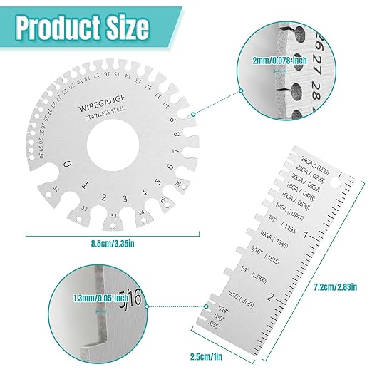 Wire Gauge Measuring Tool & Metal Plate Thickness Gauge Tool with Packet,Standard Stainless Steel Round Dual Sided Metal Sheets Guage,Wire Welding Material Thickness Gauge