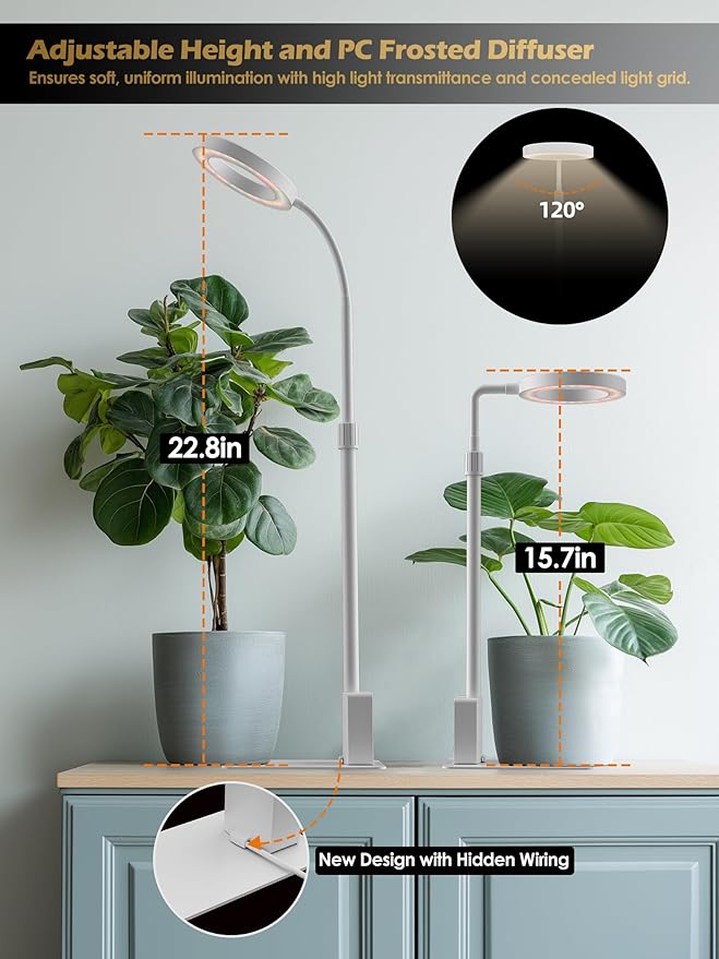 Smart Grow Lights for Indoor Plants, Plant Light with Auto-Timer, Full Spectrum LED Grow Light, Adjustable Height & Stepless Dimming,Plant Assistant Suitable for Most Plants (White(Desktop2))