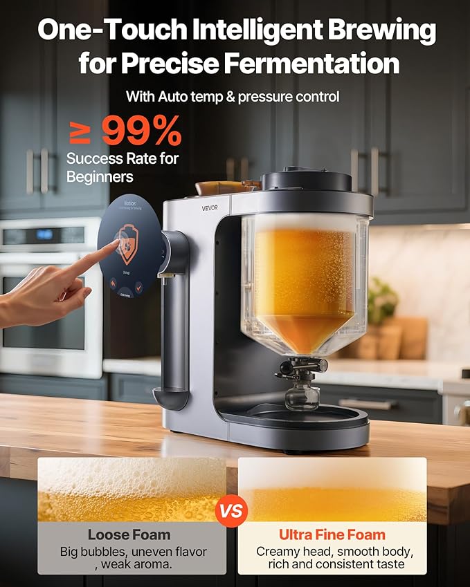 VEVOR Automatic Home Beer Brewer, 1500W Electric Beer Brewing Machine, 3.43 Gal All-in-One Home Brewer with Mash Boil Device, 304 Stainless Steel Internal Tank, Auto Temperature & Pressure Control