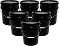 MKS Plastics 5-Gallon Bucket with Airtight Lid – Made in USA, Food Grade BPA Free Plastic, Heavy Duty Multi-Use, Metal Handle with Grip, Stackable Storage – Black, 6 Pack