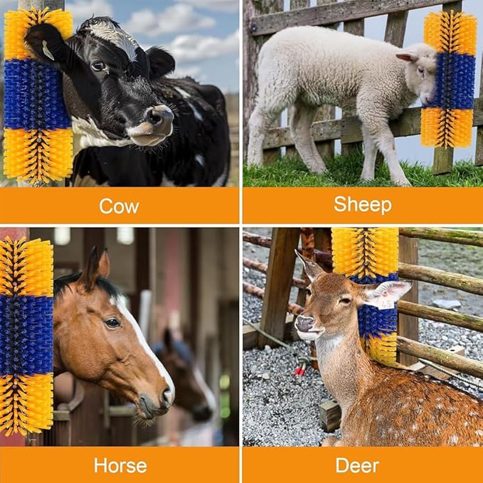 2-Pack Heavy Duty Livestock Scratch Brush, Flexible 90° Bendable Cattle Brush for Grooming, Massage & Cleaning, Durable Animal Scratching Brushes for Cattle,Horse,Pig,Goat,Barn,Stable,Fence Mount