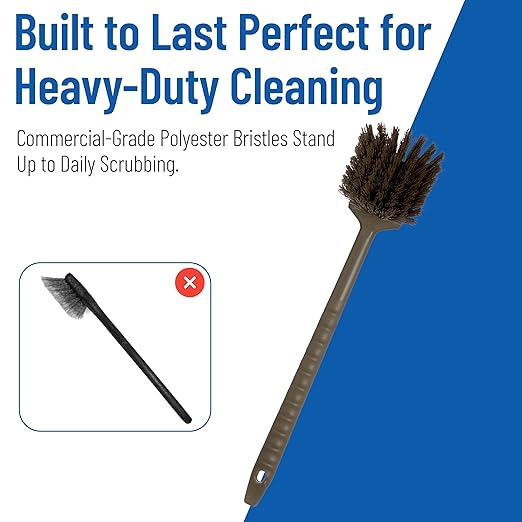 SPARTA 40501EC01 Plastic Large Scrub Brush, Kitchen Brush, Utility Brush With Long Handle For Cleaning, 20 Inches, Brown, (Pack of 6)